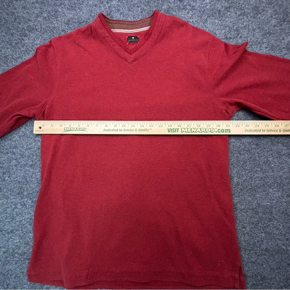 Left Coast Tee Pima Cotton V-Neck Sweater Red Elbow Patches Men's Size L Peru - Picture 7 of 13